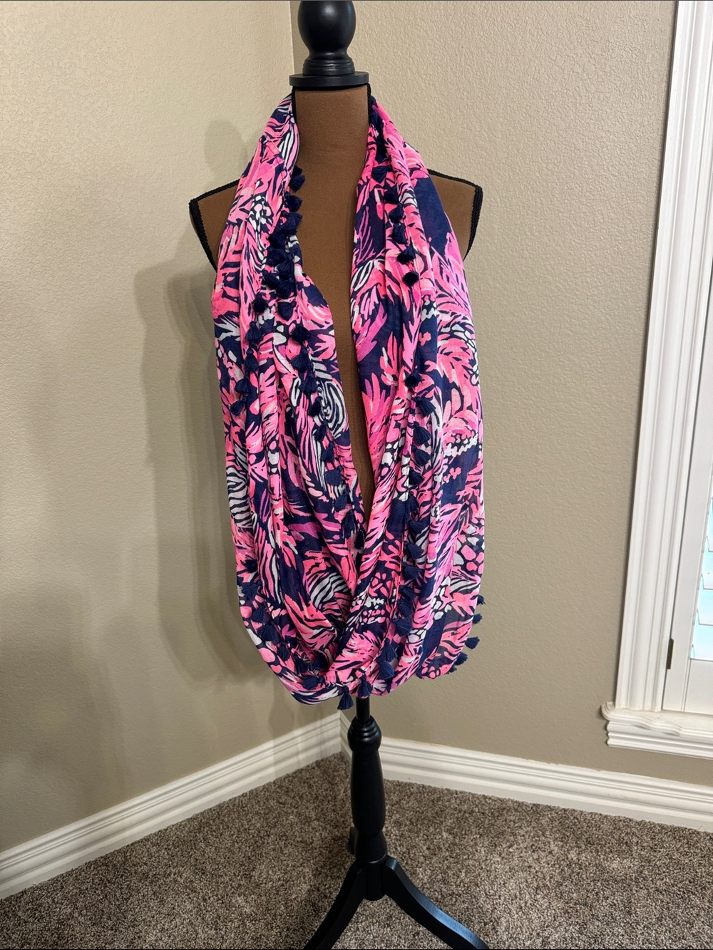 Lilly Pulitzer Pink and Navy Floral Loop Scarf